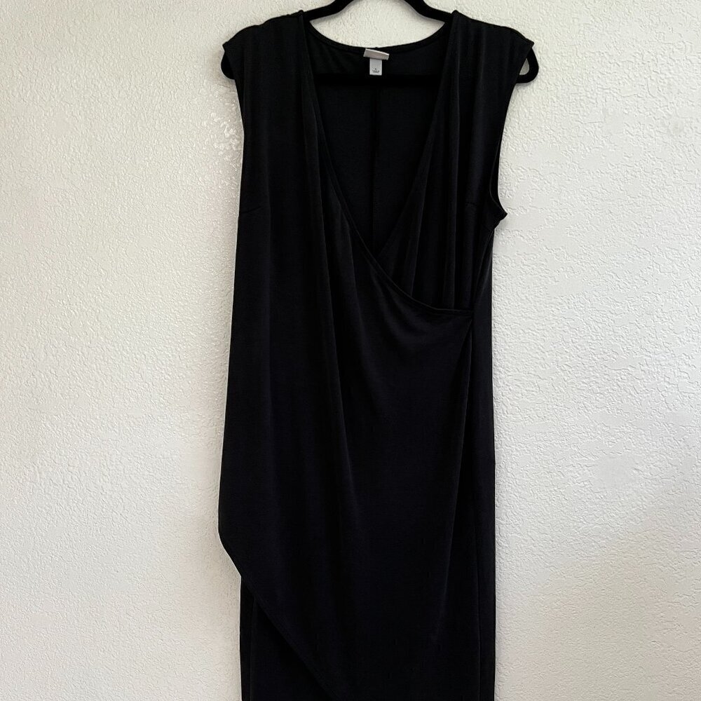 A New Day Womens Black Sleeveless Wrap Front Draped Midi Dress Large